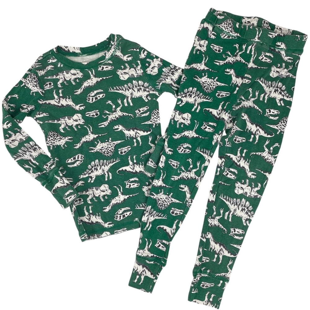 GAP Kids Dinosaur Print Long Sleeve Cotton Pajama Set Green Size 6